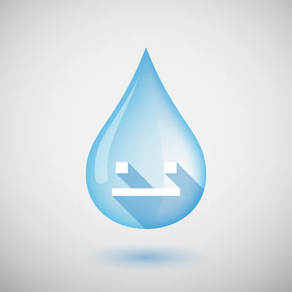 Langer Schatten Wassertropfen-Symbol mit einem emotionslosen Text Gesicht — Stockvektor