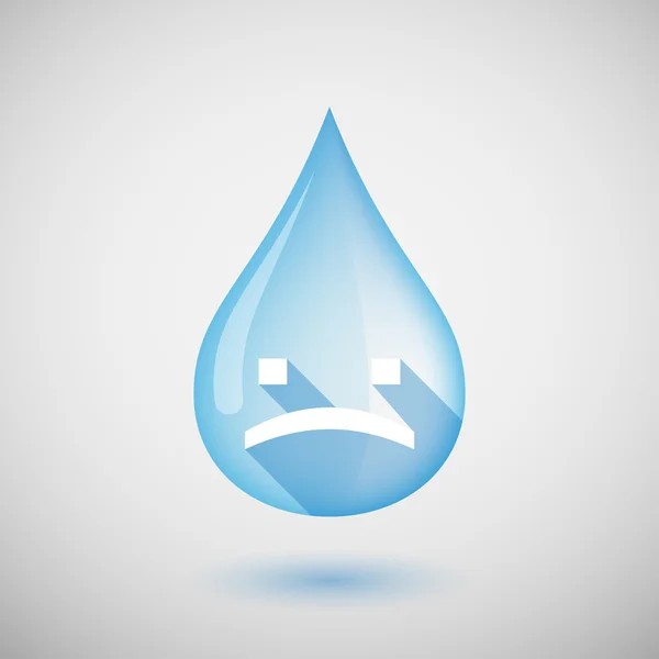 Long shadow water drop icon with a sad text face — Stock Vector