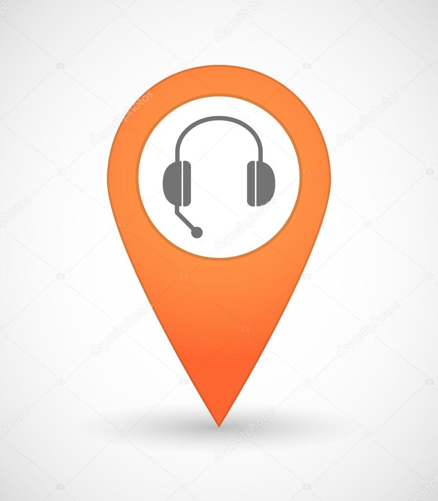 Map mark icon with  a hands free phone device
