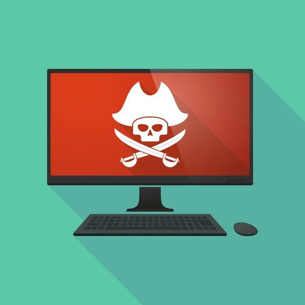 Personal computer with a pirate skull — Stock Vector