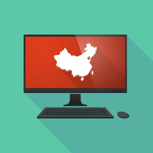 คอมพิวเตอร์ส่วนบุคคลที่มีแผนที่ของจีน — ภาพเวกเตอร์สต็อก