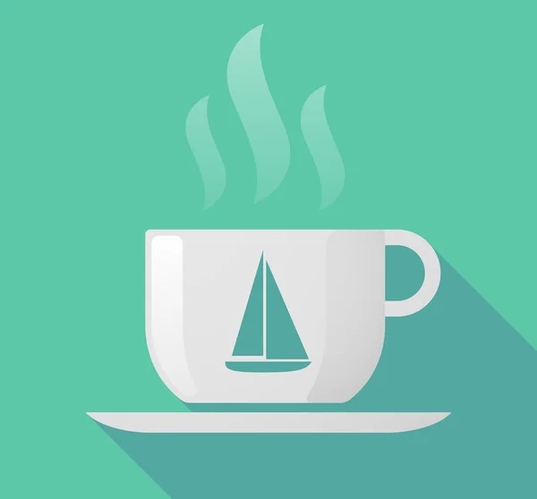Longue tasse d'ombre de café avec un navire — Image vectorielle