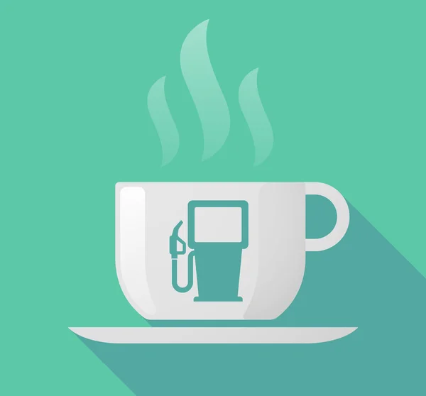 Taza de café de sombra larga con una gasolinera — Vector de stock