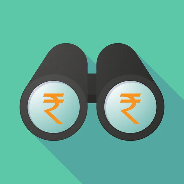 Ilustración de un prismáticos viendo un signo de rupia — Vector de stock