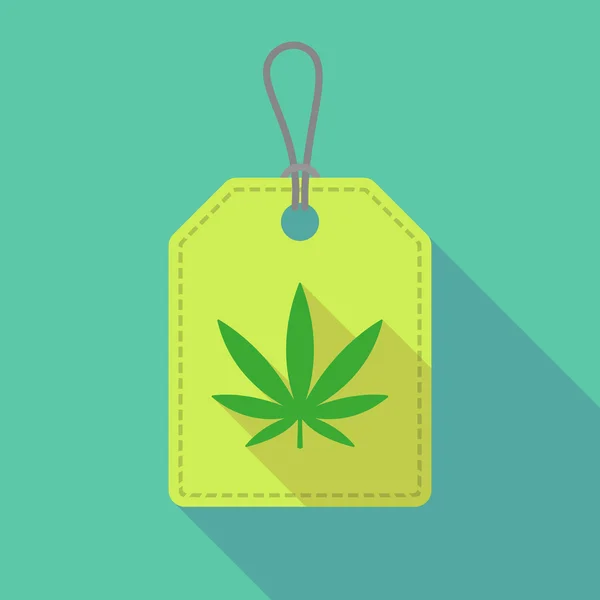 Long shadow label icon with a marijuana leaf — Stock Vector