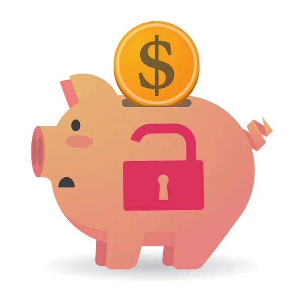 Isolated piggy bank with an open lock pad — Stock Vector