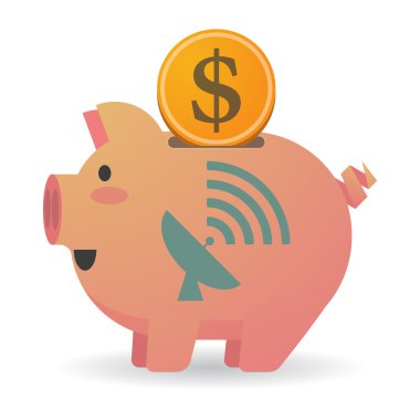 Bir uydu çanağı ile izole piggy banka