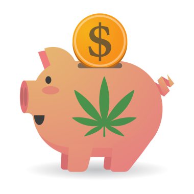 Marihuana yaprağı ile izole piggy banka