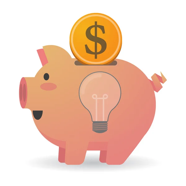 Isolated piggy bank with a light bulb — Stock Vector