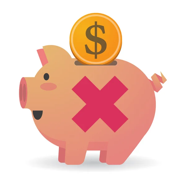 Isolated piggy bank with an x sign — Stock Vector