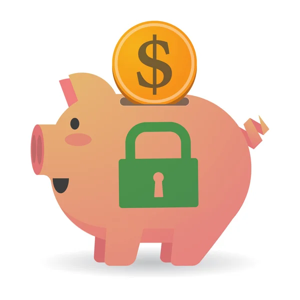 Isolated piggy bank with a closed lock pad — Stock Vector