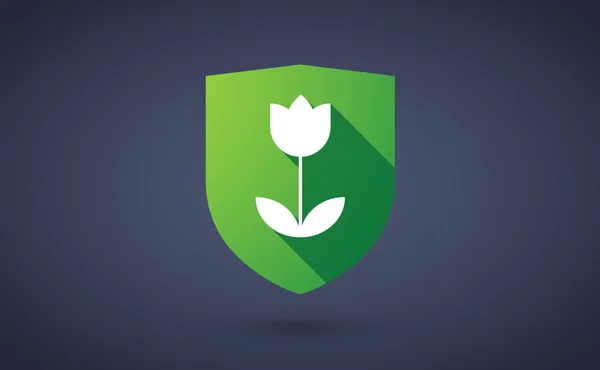 Ícone de escudo de sombra longa com uma tulipa —  Vetores de Stock