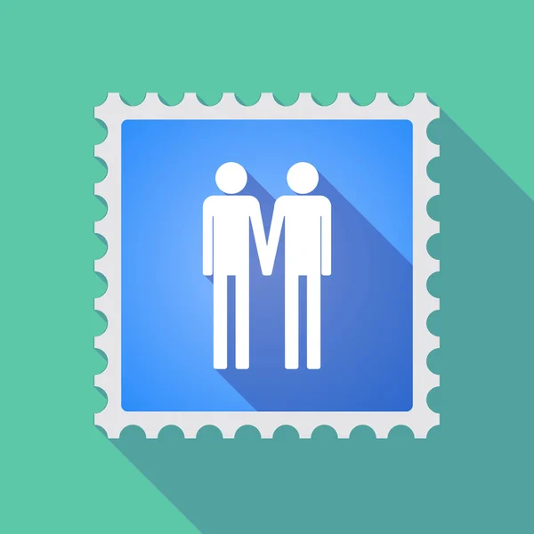 Longue icône de timbre de courrier d'ombre avec un pictogramme de couple gay — Image vectorielle