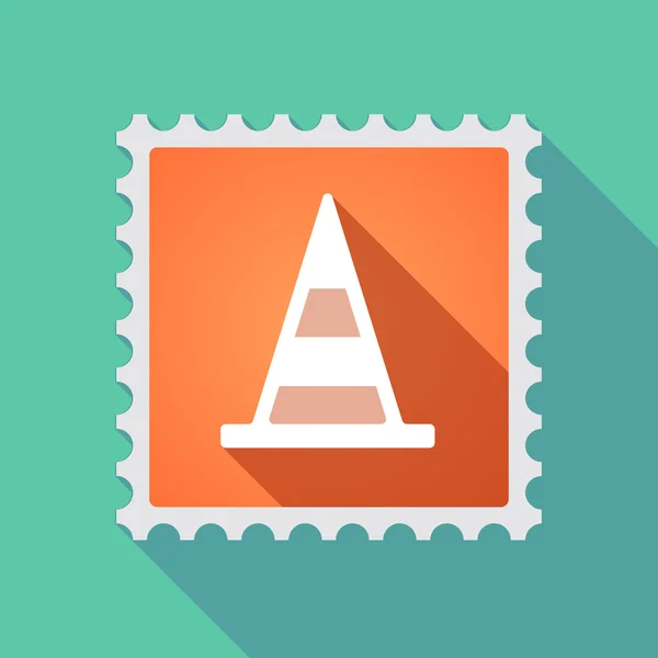 Long shadow mail stamp icon with a road cone — Stock Vector