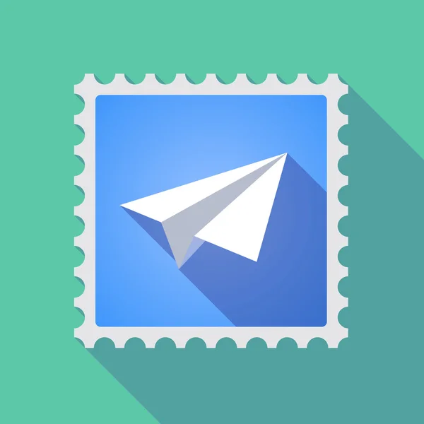 Longue icône de timbre-poste fantôme avec un avion en papier — Image vectorielle