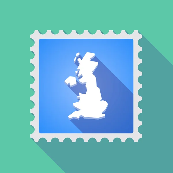 Long shadow mail stamp icon with  a map of the UK — Stock Vector