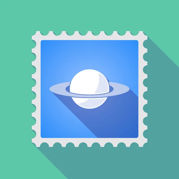 Long shadow mail stamp icon with the planet Saturn — Stock Vector