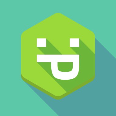 Bir dil metin yüz yapışmasını ile uzun gölge altıgen simgesi