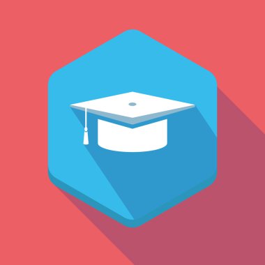 Uzun gölge altıgen simgesi bir mezuniyet kap ile