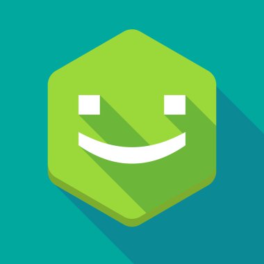 Uzun bir gülümseme metin yüz ile gölge altıgen simgesi