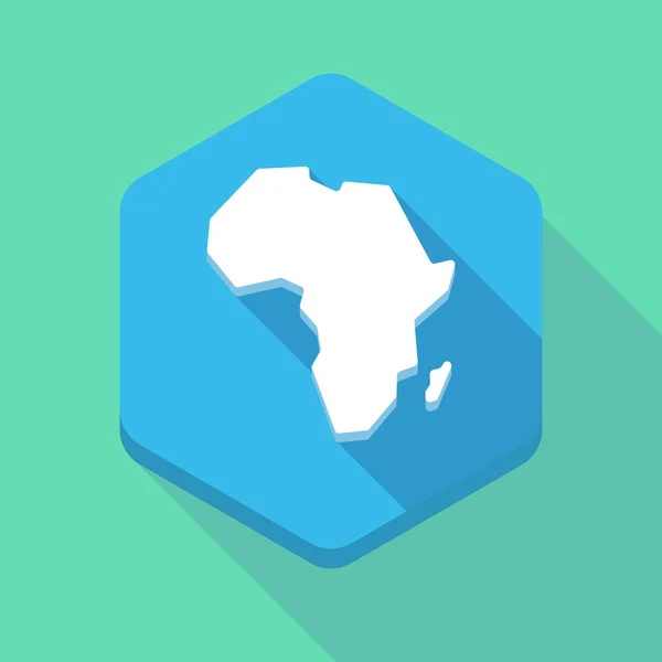 Långa skugga hexagon ikon med en karta över den afrikanska kontinenten — Stock vektor