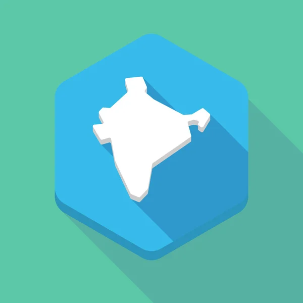 Μεγάλη σκιά εξάγωνο εικονίδιο με ένα χάρτη της Ινδίας — Διανυσματικό Αρχείο