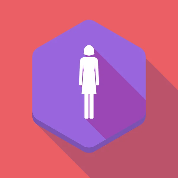 Icono de hexágono de sombra larga con pictograma femenino — Vector de stock