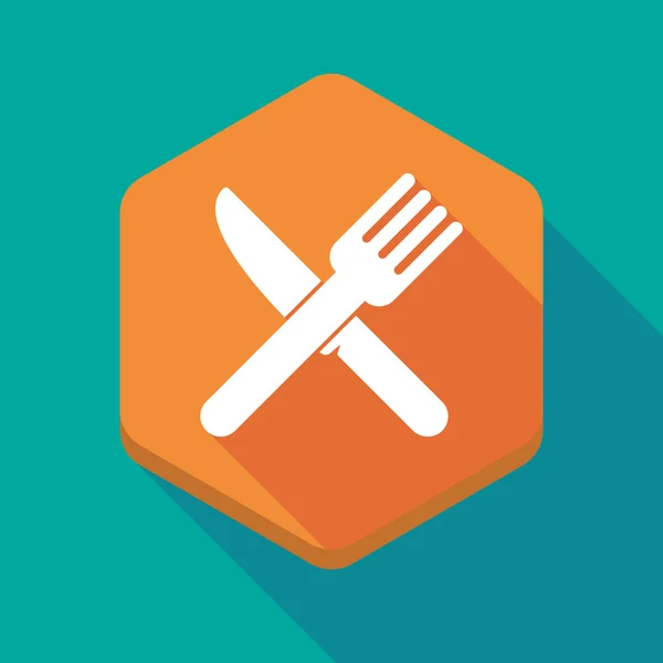 Lang skygge sekskant ikon med en kniv og en gaffel – Stock-vektor