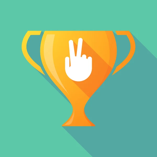 Longue icône de trophée d'ombre avec une main de victoire — Image vectorielle