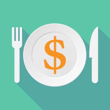 Uzun gölge sofra illüstrasyon bir dolar işareti olan 