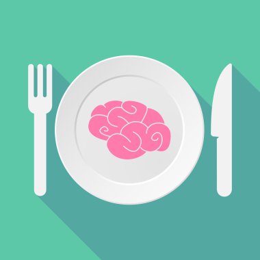 Uzun gölge sofra illüstrasyon bir beyin ile