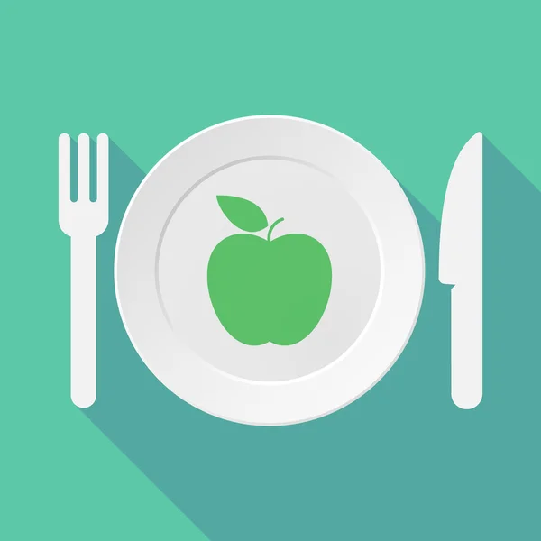 Long shadow tableware illustration with an apple — Stock Vector