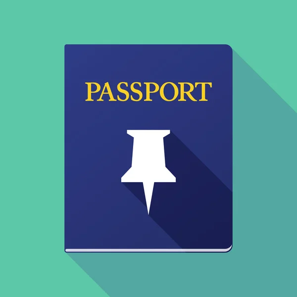 Long shadow passport with a push pin — Stock Vector