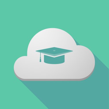 Uzun gölge bulut simgesi bir mezuniyet kap ile