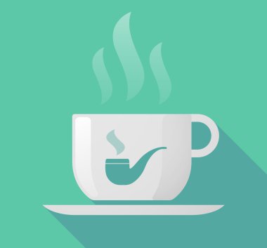 Uzun gölge fincan kahve ile bir sigara boru