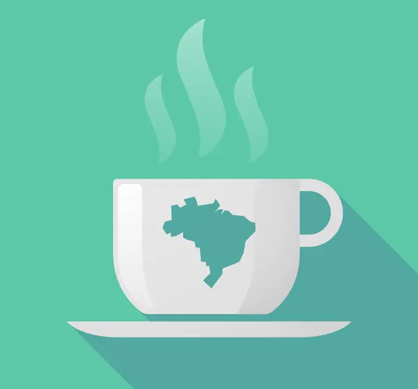 Lange schaduw kopje koffie met een kaart van Brazilië — Stockvector