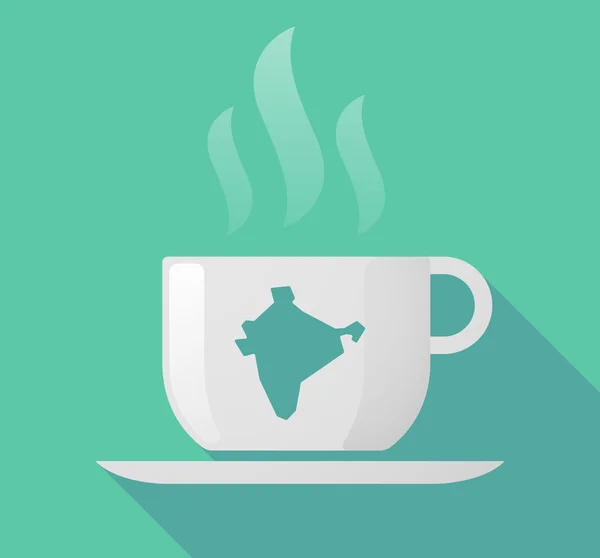 Lange schaduw kopje koffie met een kaart van India — Stockvector