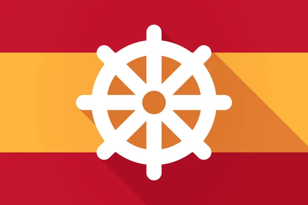 Bandera de sombra larga de España con un signo de chakra de dharma — Vector de stock