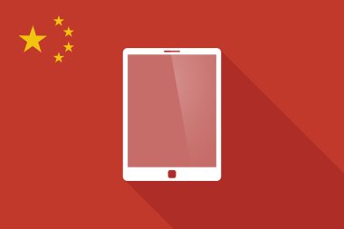 Çin uzun gölge bayrak bir tablet bilgisayar ile