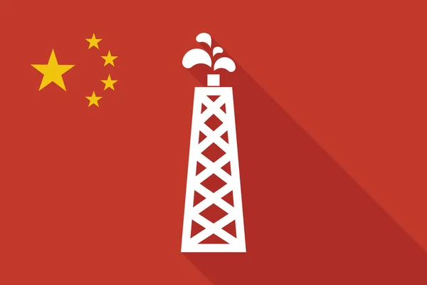 Длинный теневой флаг Китая с нефтяной башней — стоковый вектор