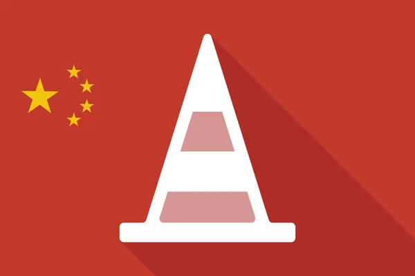 China bandeira longa sombra com um cone de estrada — Vetor de Stock