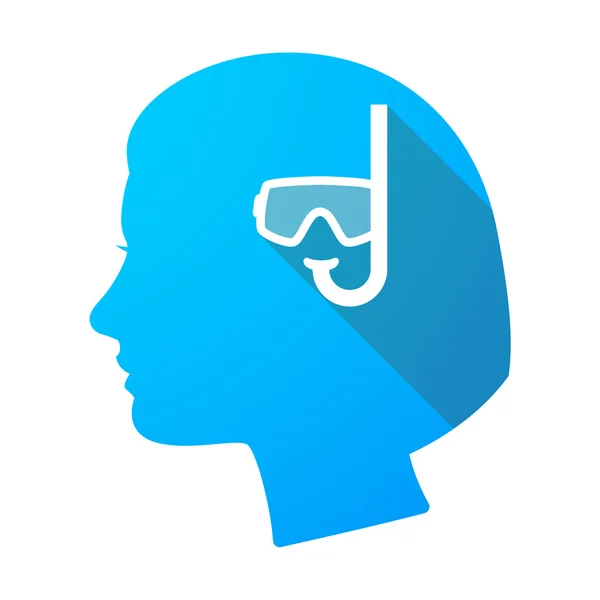 Longue ombre tête féminine avec des lunettes de plongée — Image vectorielle