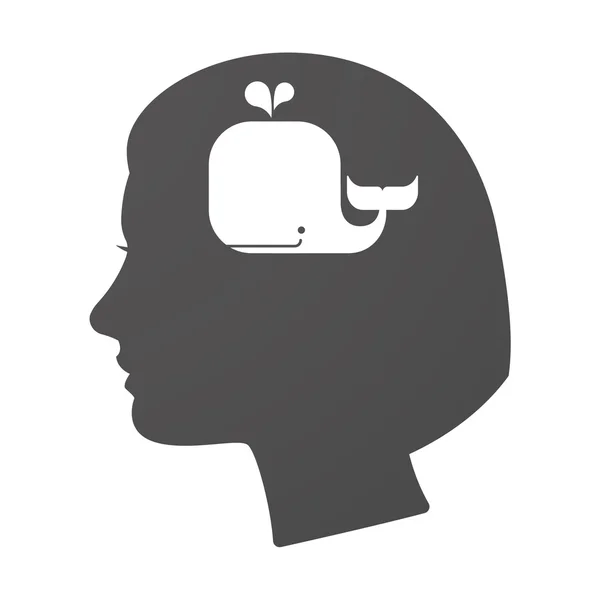 Isoalted icona testa femminile con una balena — Vettoriale Stock