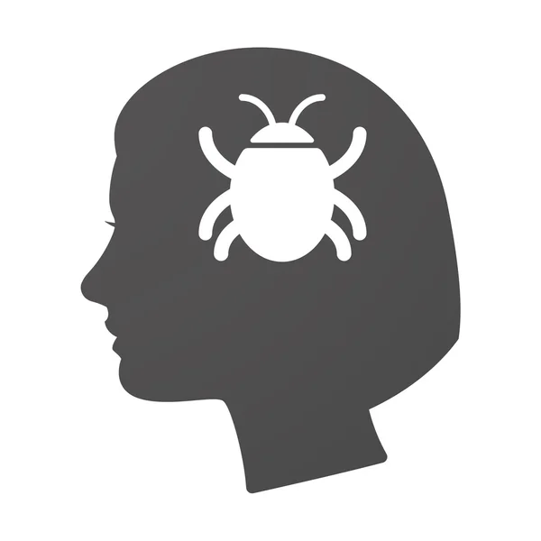 Isoraised female head icon with a bug — стоковый вектор
