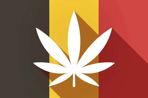 Lange schaduw België vlag met een marihuanablad — Stockvector