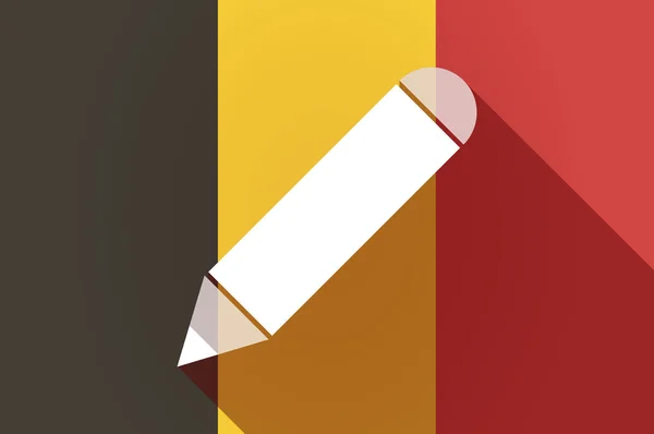 Long shadow Belgium flag with a pencil — Stock Vector