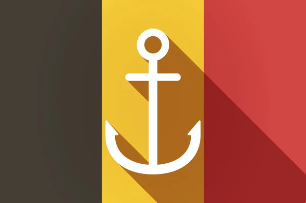 Ombre longue drapeau de Belgique avec une ancre — Image vectorielle