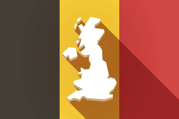 Lange schaduw België vlag met een kaart van het Verenigd Koninkrijk — Stockvector