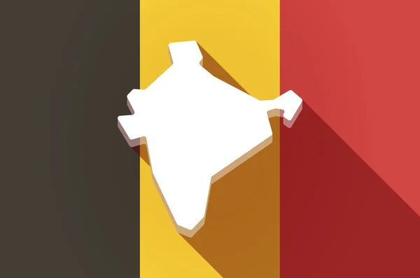 Флаг Бельгии с длинной тенью на карте Индии — стоковый вектор