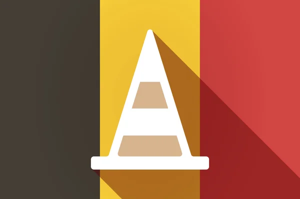 Lunga ombra Bandiera del Belgio con cono stradale — Vettoriale Stock